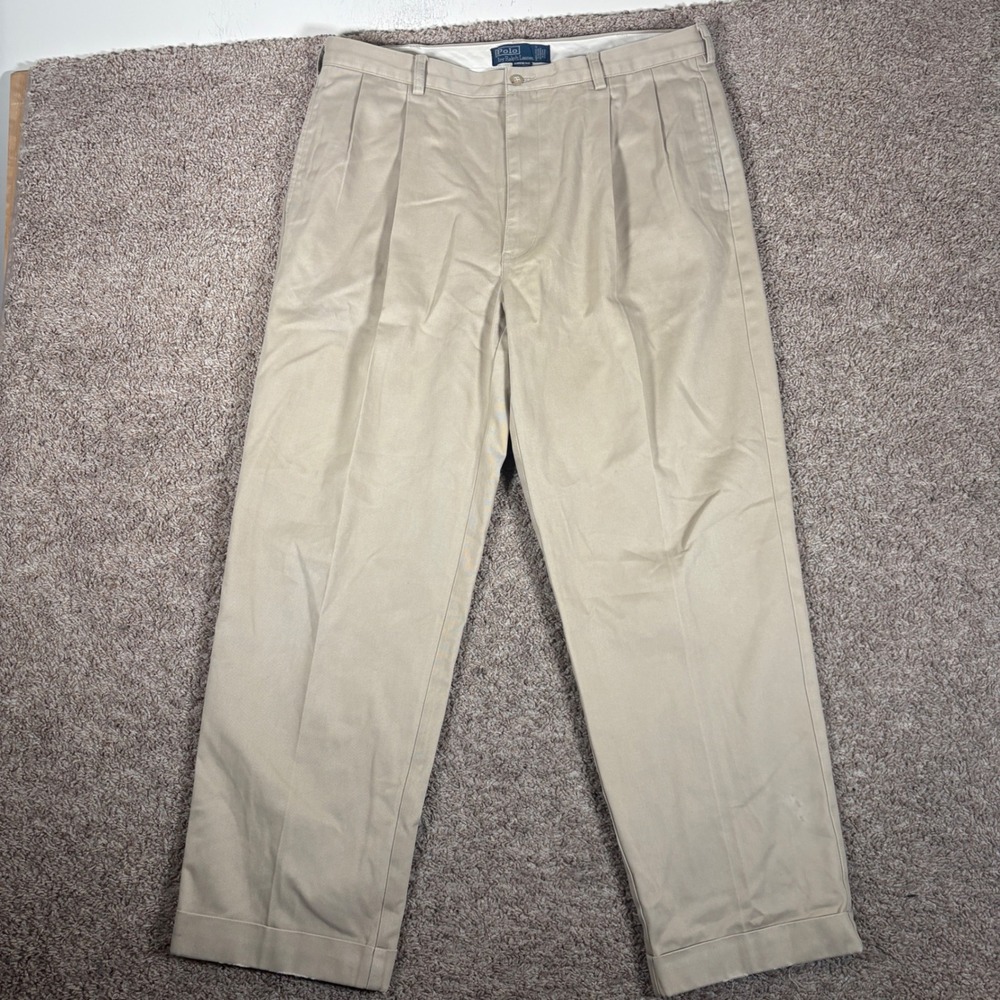 Polo Ralph Lauren Hammond Pant Tan Khaki Pleated Cuffed Cotton Mens 38x30